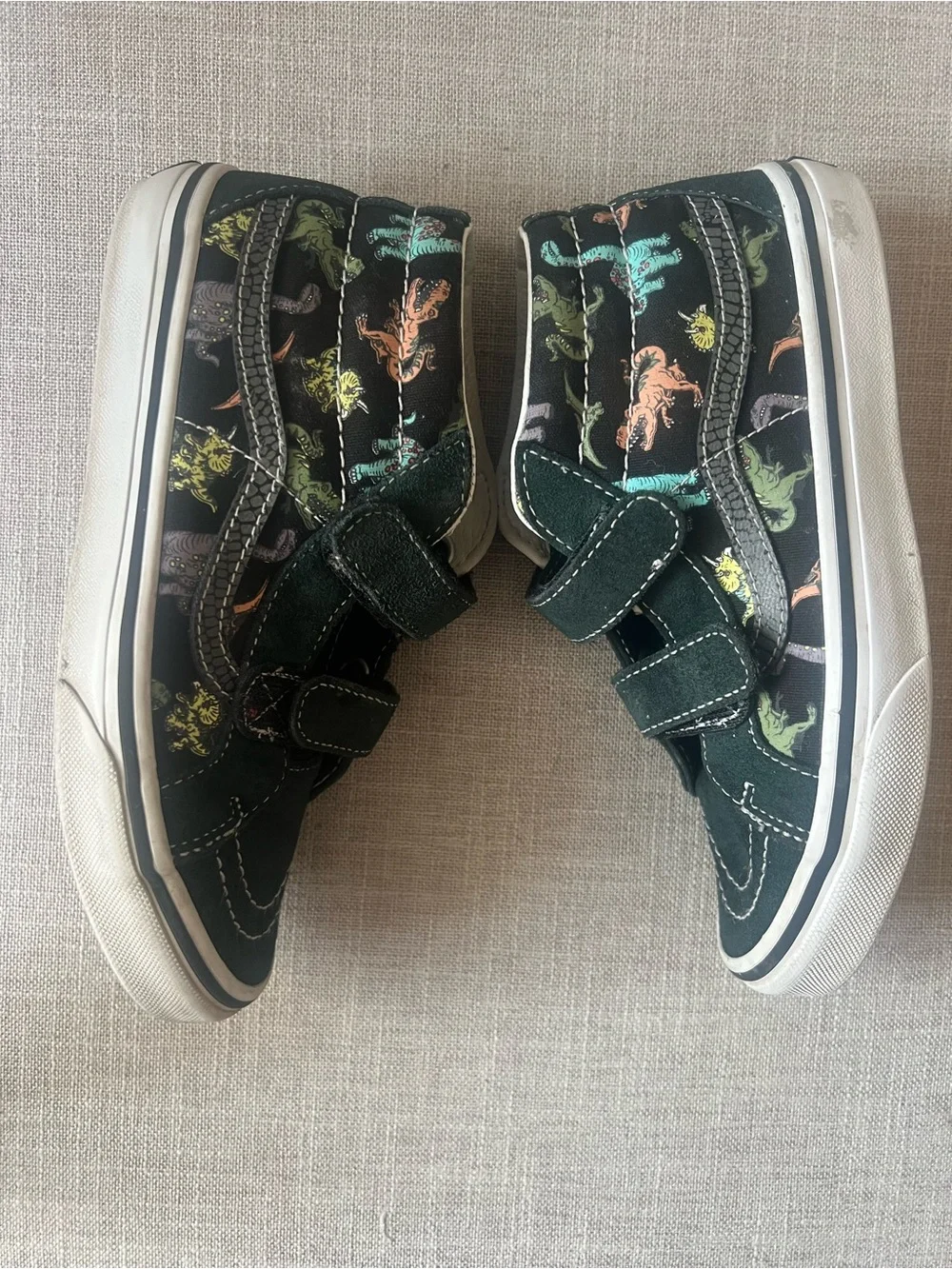 Vans Dark Green sneakers, Kids 3, dinosaur Velcro High-Top skater streetwear